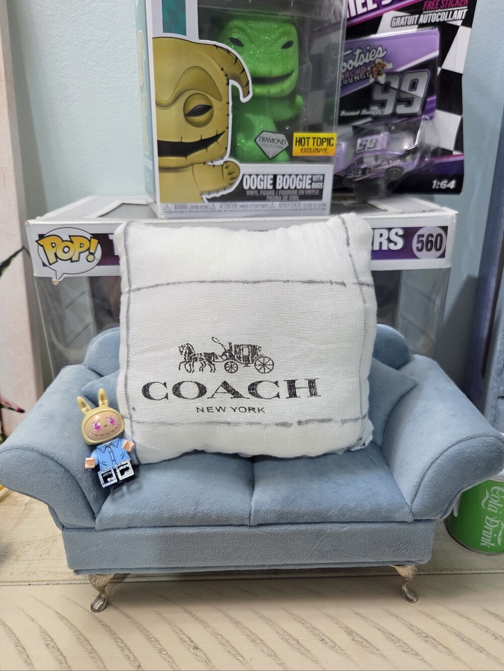 Coach White Logo Carriage Accent Pillow, Handmade